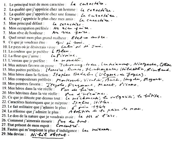 questionnaire Proust