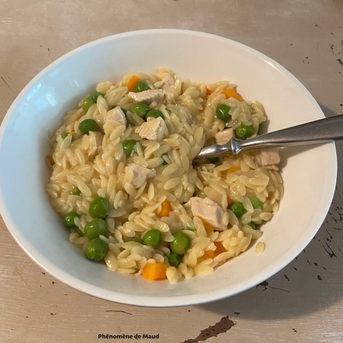risotto de pâtes aux légumes et poulet